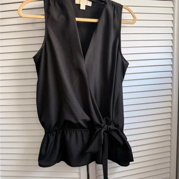 Michael Kors Black Wrap Tie Front Peplum Blouse - Picture 1 of 4